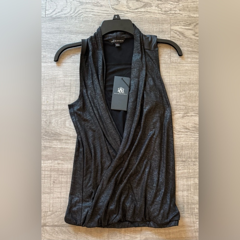 NWT Rock & Republic Black Sleeveless Wrap Bodysuit Glamour Rock Inspired Size S